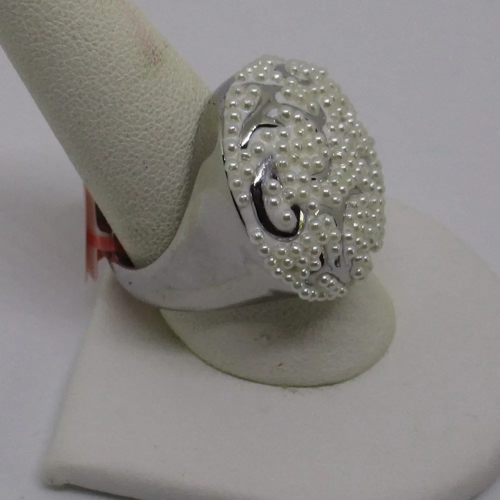 Simulated Pearl Ring in Stainless Steel Size 9
